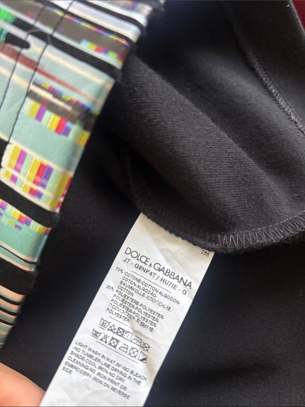 Dolce & Gabbana Black Tee with Iridescent Purple & Green Wave Graphic - Picture 7 of 7